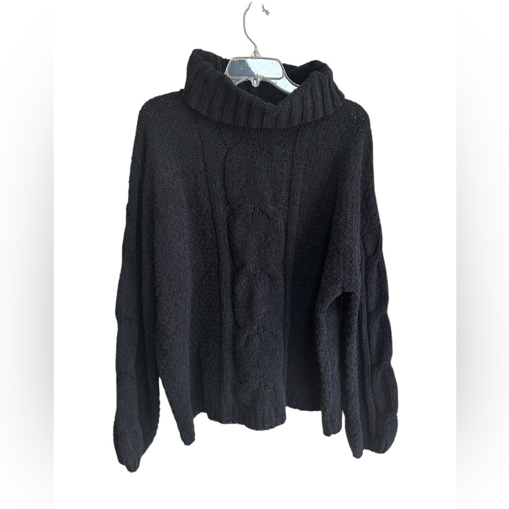 Seven7 Chenille Sweater Black Size XL Cowl Neck Oversized Knit Super Soft NWT - Picture 2 of 5